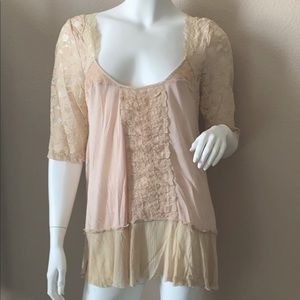 Free People Blush Nude Lace Top Size L